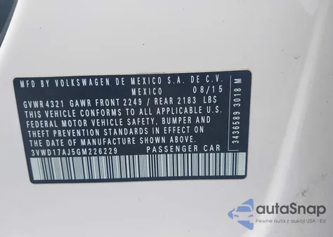 2016 Volkswagen Jetta 1.8T Sport из США, поврежденный, VIN 3VWD17AJ5GM226229